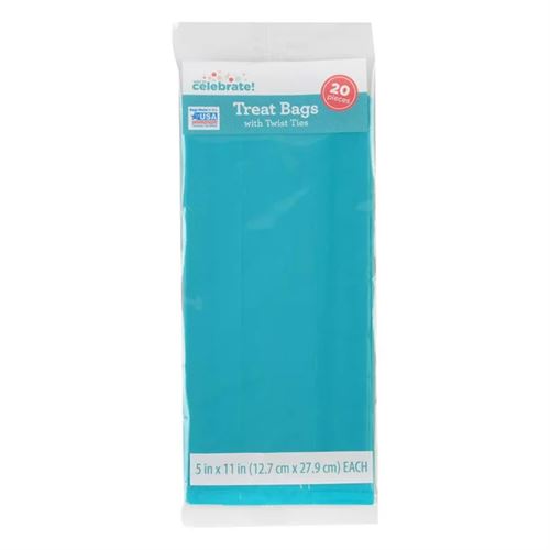 Way To Celebrate Treat Bags With Twist Ties, Teal, 20 Count