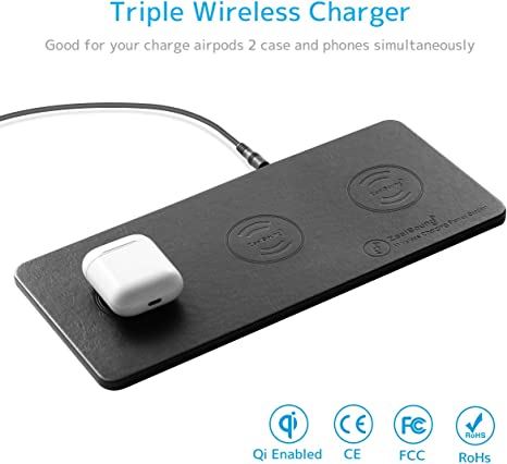 Wireless Charging Pad, ZealSound Qi-Certified Ultra-Slim Triple Wireless Charger Station