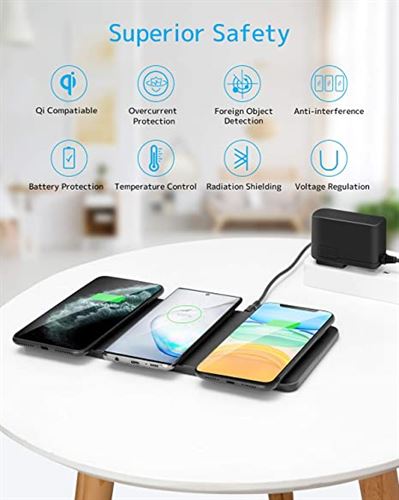 Wireless Charging Pad, ZealSound Qi-Certified Ultra-Slim Triple Wireless Charger Station