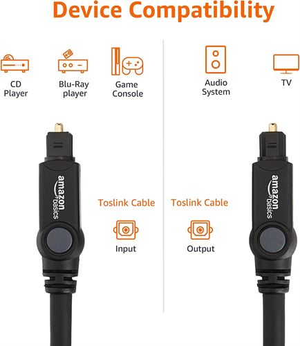 Amazon Basics Digital Optical Audio Toslink Cable for Sound Bar, TV - 1.8 m