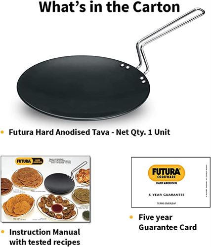 Futura Hard Anodised Concave Tava Griddle, 10-Inch, 4.88 with Steel Handle, 26 cm, Black