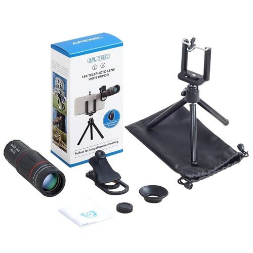 Apexel APL -T18ZJ 18X Optical Zoom Telephoto Telescope Cell Phone Lens Camera with Phone Holder and Clip Tripod