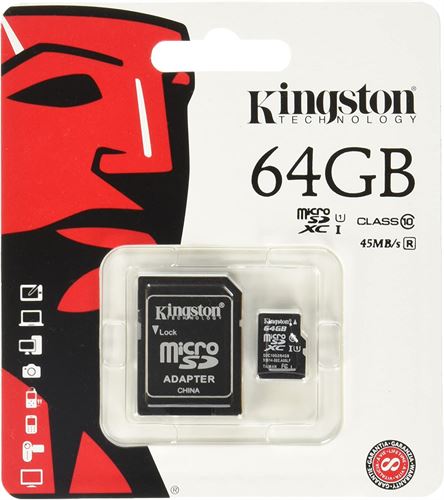 Kingston Digital 64 GB microSD Class 10 UHS-1 Memory Card 30MB/s with Adapte