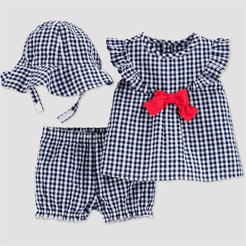 Baby Girls' Gingham Top & Bottom Set with Hat - Just One You made by carter's Blue 24M