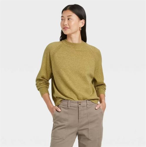 Women's Crewneck Light Weight Pullover Sweater - A New Day Green XL