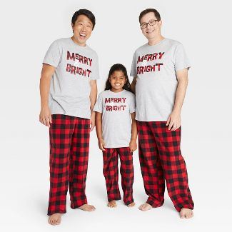 Kids' Holiday Buffalo Check Fleece Matching Family Pajama Pants - Wondershop™ Red