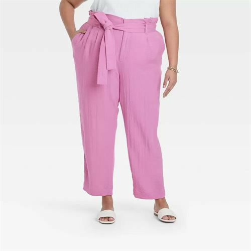 Women's Plus Size High-Rise Relaxed Fit Paperbag Ankle Pants - A New Day Purple