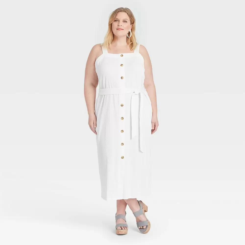 Women's Plus Size Knit Button-Front Dress - Ava & Viv White 4X