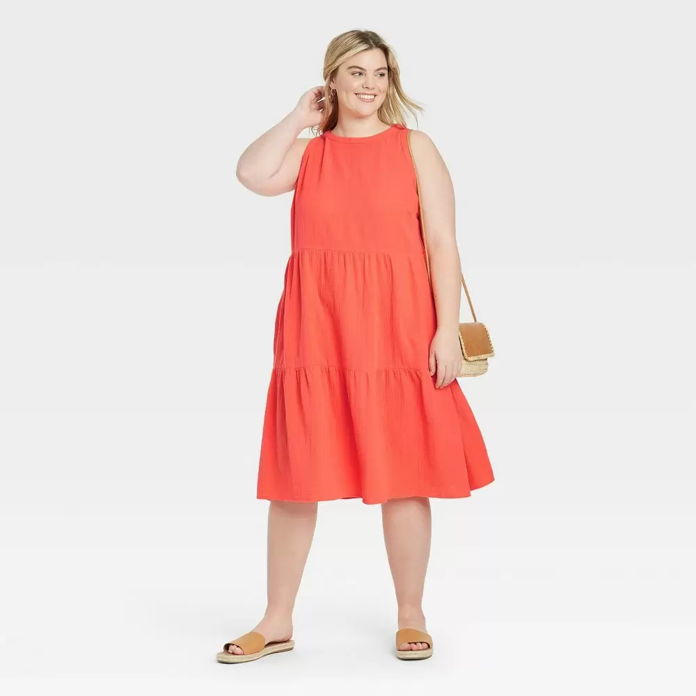 Women's Plus Size Sleeveless Casual Dress - Ava & Viv Orange 1X