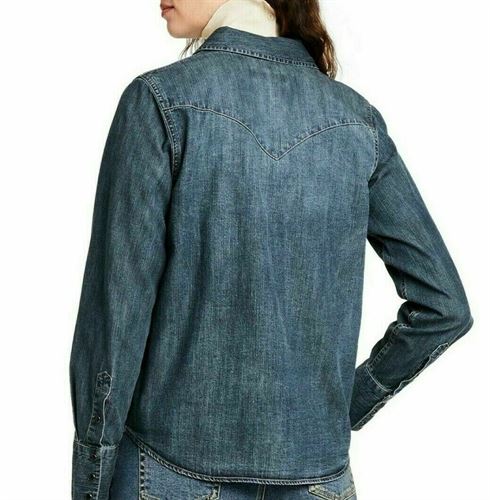 Women's Long Sleeve Denim 100% Cotton Button-Down Shirt - Nili Lotan - Blue - L