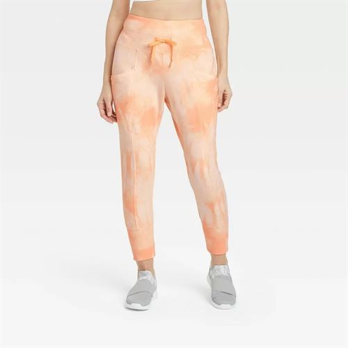 Women's Tie-Dye Tapered High-Rise Ribbed Fleece Joggers 25.5" - All in Motion Pale Peach