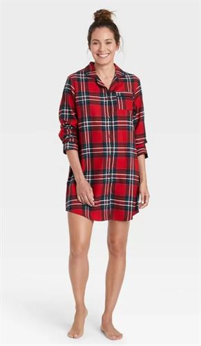 Women's Perfectly Cozy Plaid Flannel NightGown - Stars Above Dark