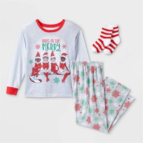 Girls' Elf on the Shelf 2pc Pajama Set with Socks - Gray