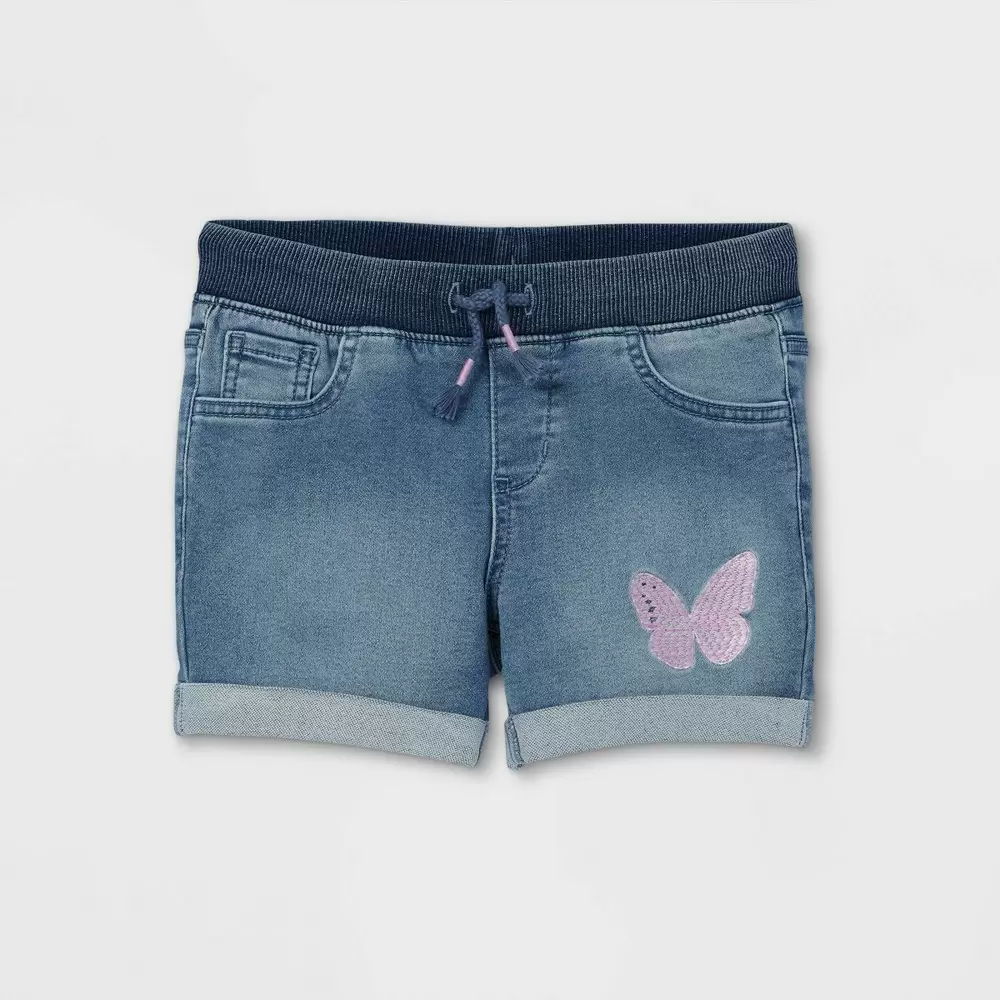 Girls' Butterfly Jean Shorts - Cat & Jack Medium Wash XL