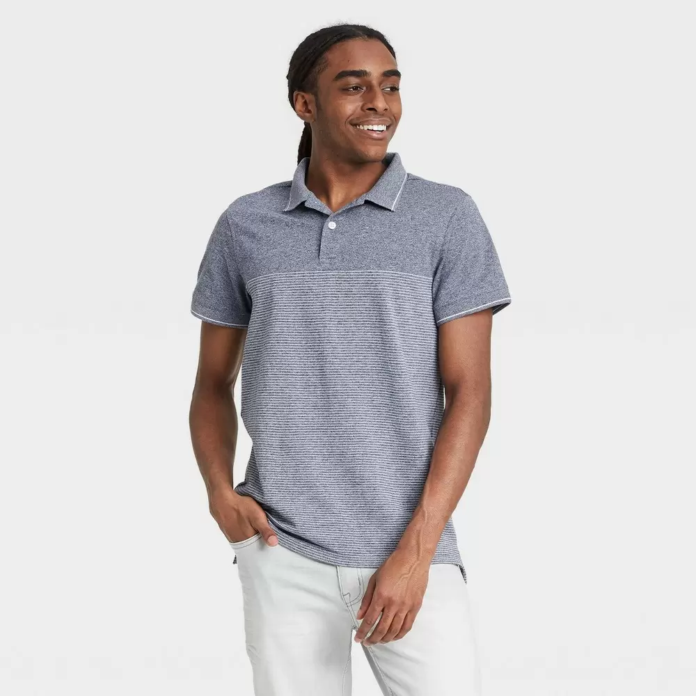 Men's Colorblock Collared Polo Shirt - Goodfellow & Co Blue L