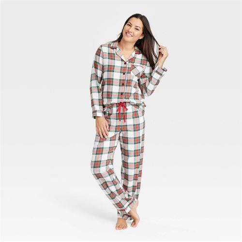 Women's Holiday Tartan Plaid Flannel Matching Family Pajama Set - Wondershop™ Cream