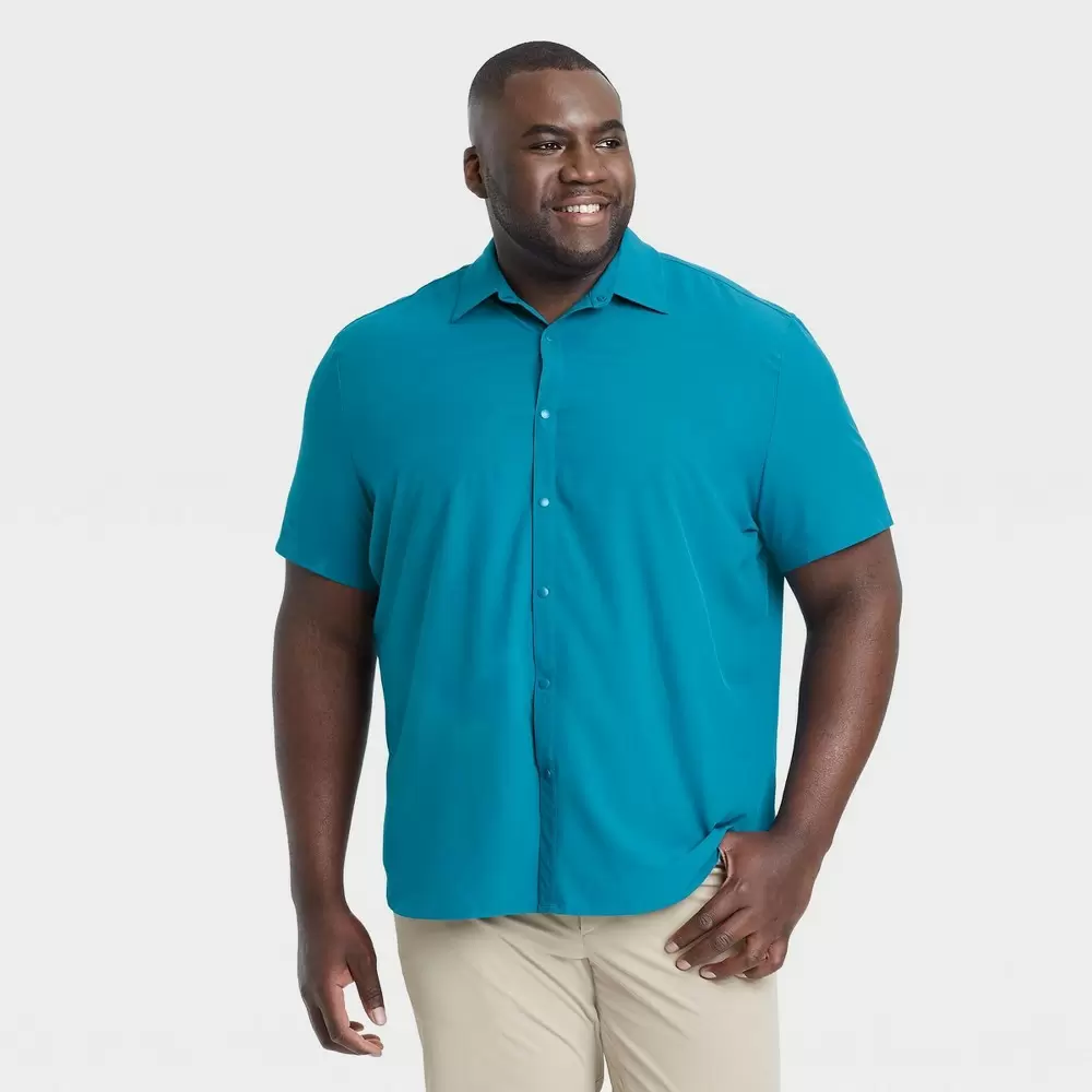 Men's Adventure Button-Up T-Shirt - All in Motion Teal S,