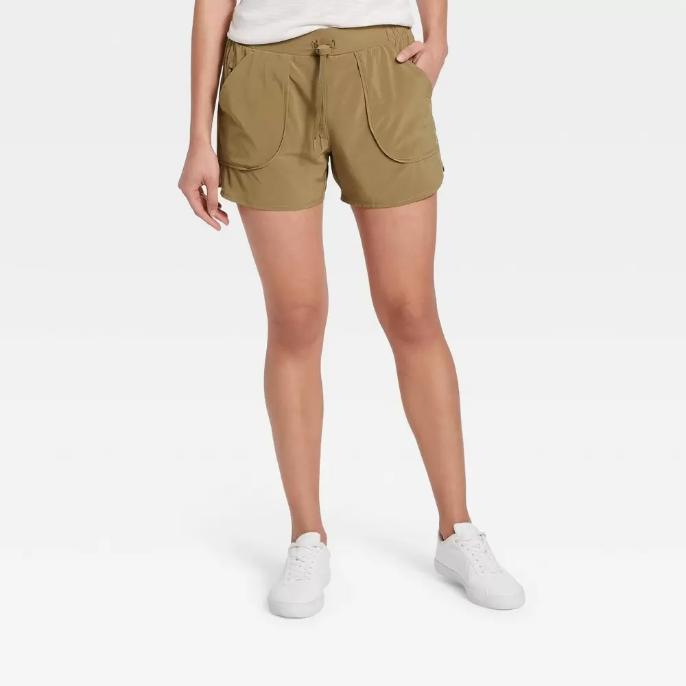 Women's Stretch Woven Shorts 4" - All in Motion Light Olive S, Light Green