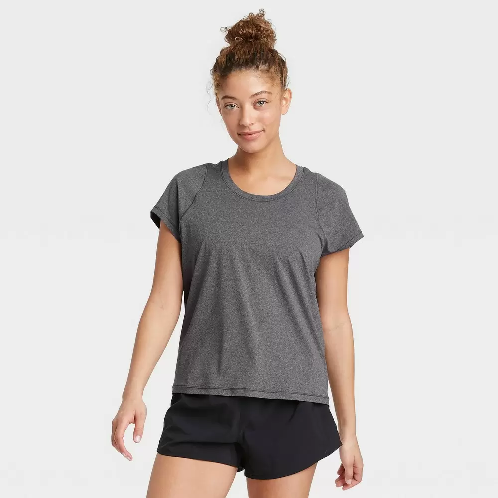 Women's Run Short Sleeve T-Shirt - All in Motion Charcoal Heather M, Gray