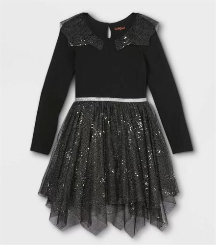 Girls' Knit Long Sleeve Tulle Dress - Cat & Jack Black M
