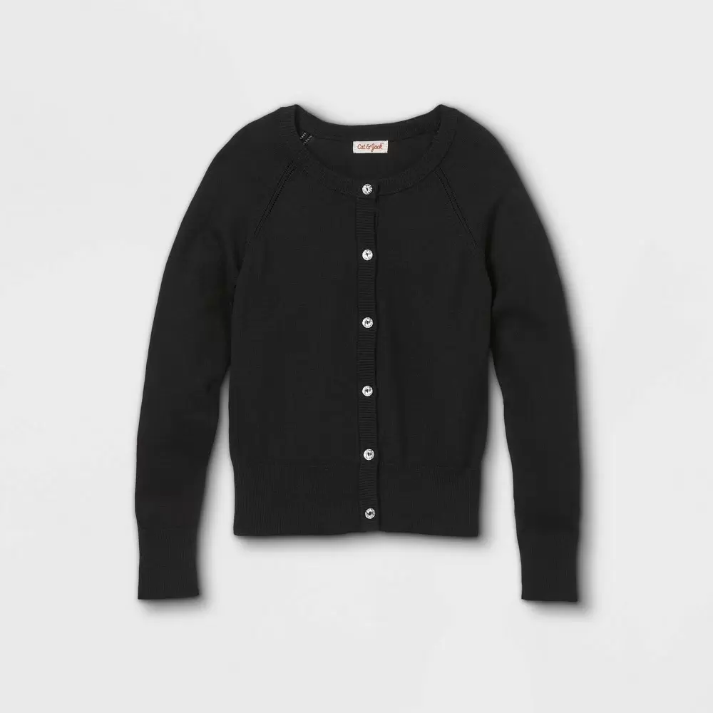 Girls' Cardigan Sweater - Cat & Jack Charcoal Black M