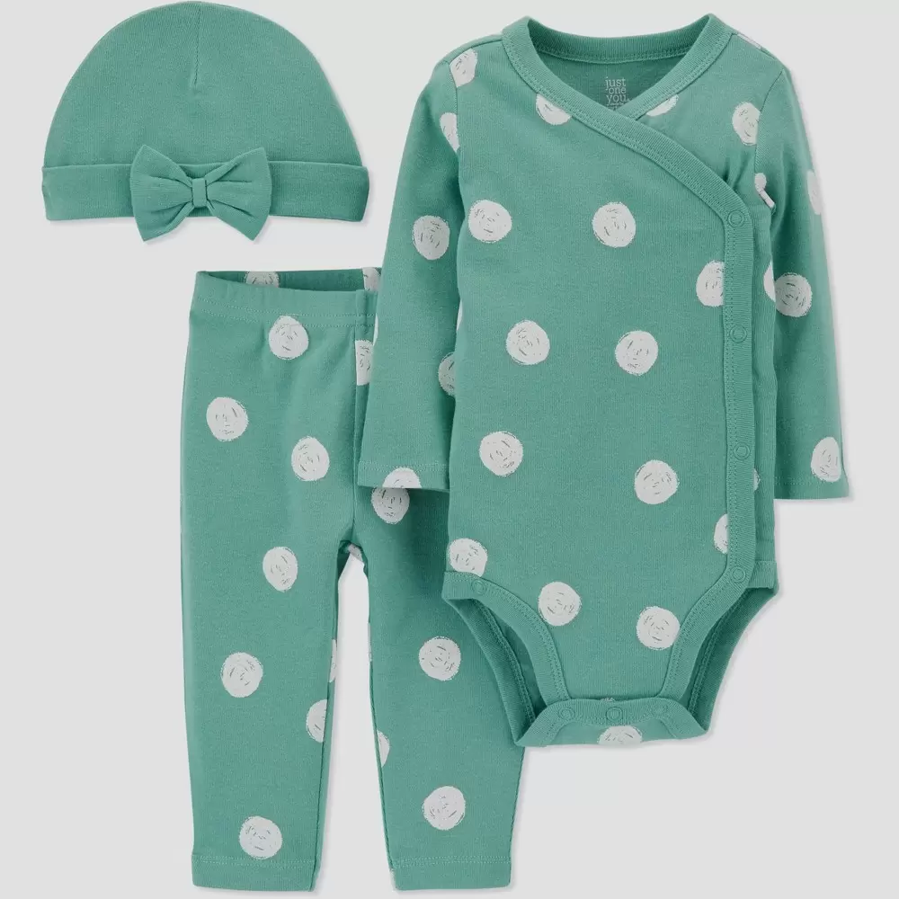 Baby Girls' 3pc Polka Dot Top and Bottom Set with Hat - Just One You