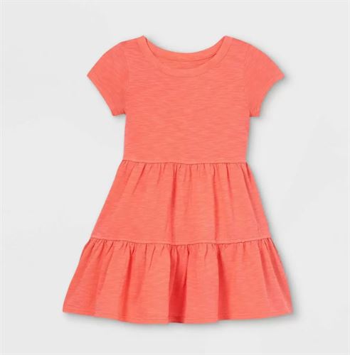 Toddler Girls' Tiered Knit Short Sleeve Dress - Cat & Jack Coral 2T