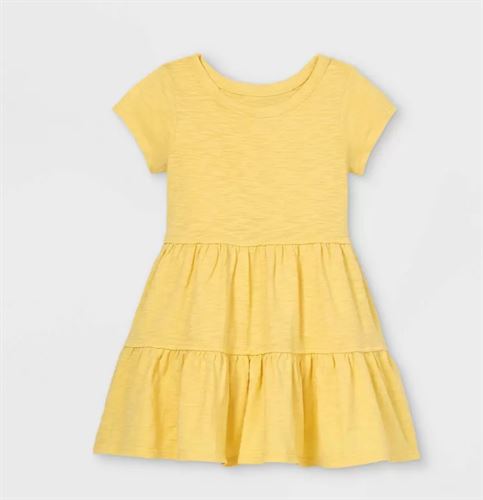 Toddler Girls' Tiered Knit Short Sleeve Dress - Cat & Jack Gold 12M
