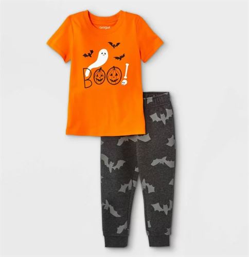 Toddler Boys' 2pc Halloween 'Boo' Short Sleeve T-Shirt and Fleece Jogger Pants