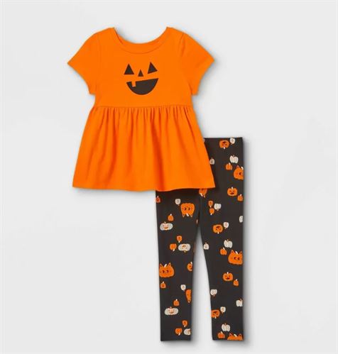 Young Girl Halloween 3pcs Pumpkin Print Leggings