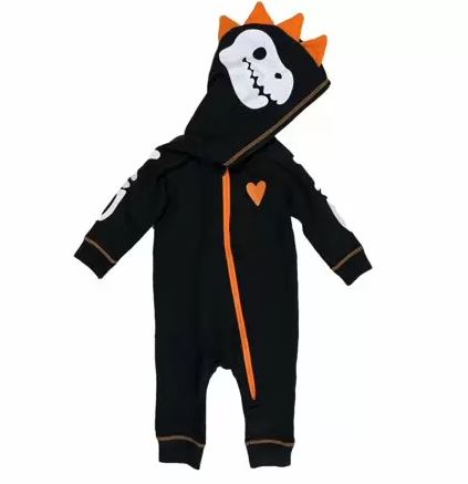 Baby Boys' Dino Skeleton French Terry Hooded Romper - Cat & Jack Black 0-3 Months