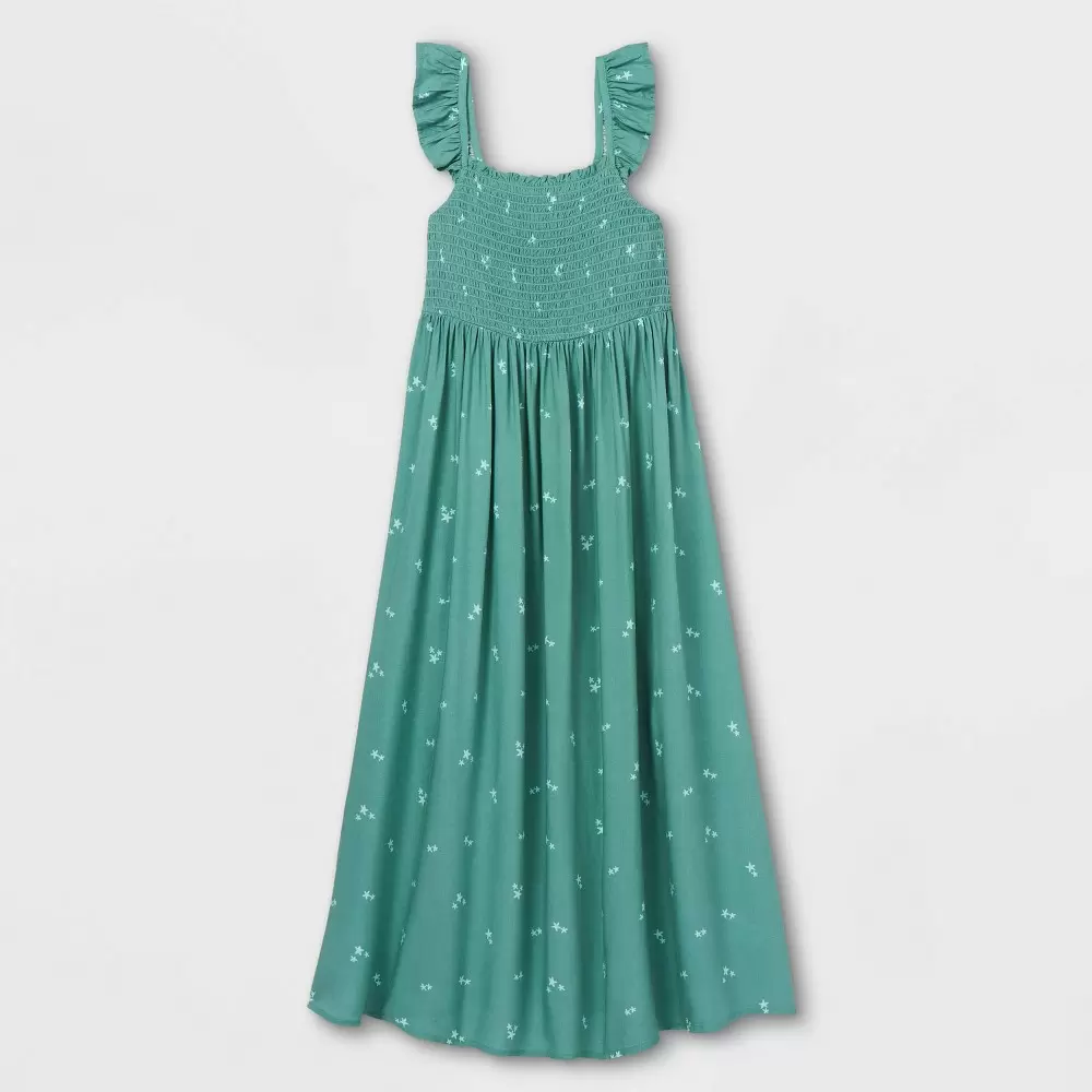 Girls' Smocked Woven Maxi Sleeveless Dress - Cat & Jack Ocean Green XS