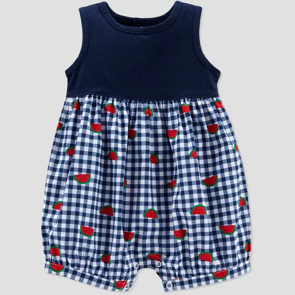 Baby Girls' Watermelon Gingham Romper -  made by carter's  Navy 3M