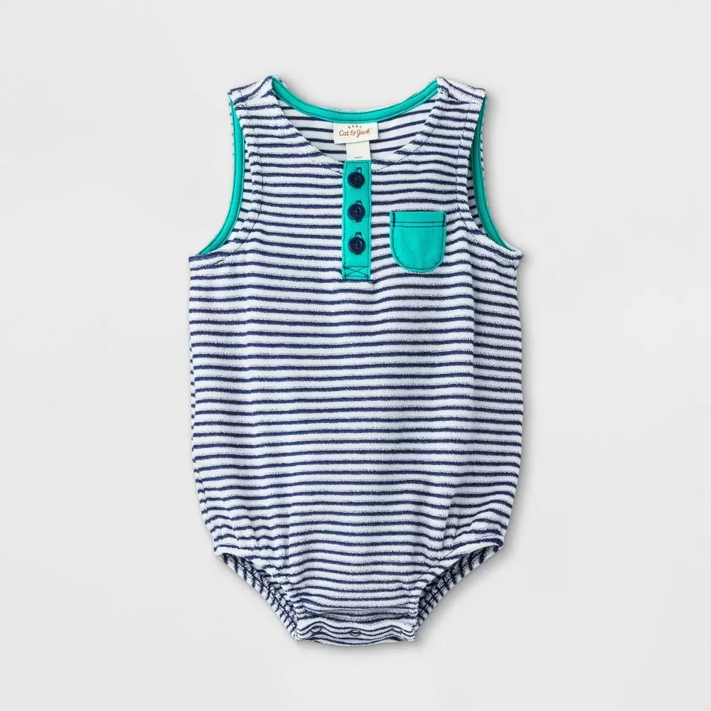 Baby Boys' Striped Terry Henley Romper - Cat & Jack