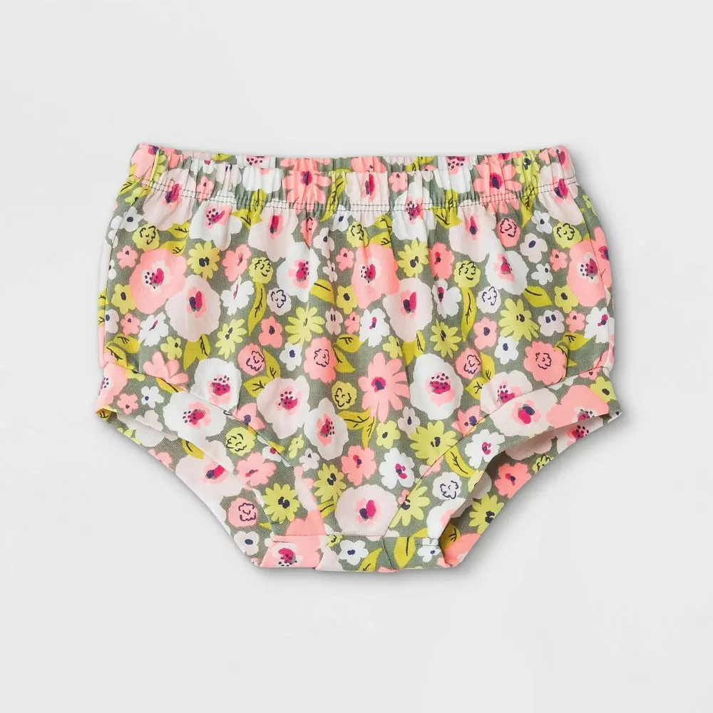 Baby Girls' Floral Cuffed Jersey Bubble Pull-On Shorts - Cat & Jack Light Olive