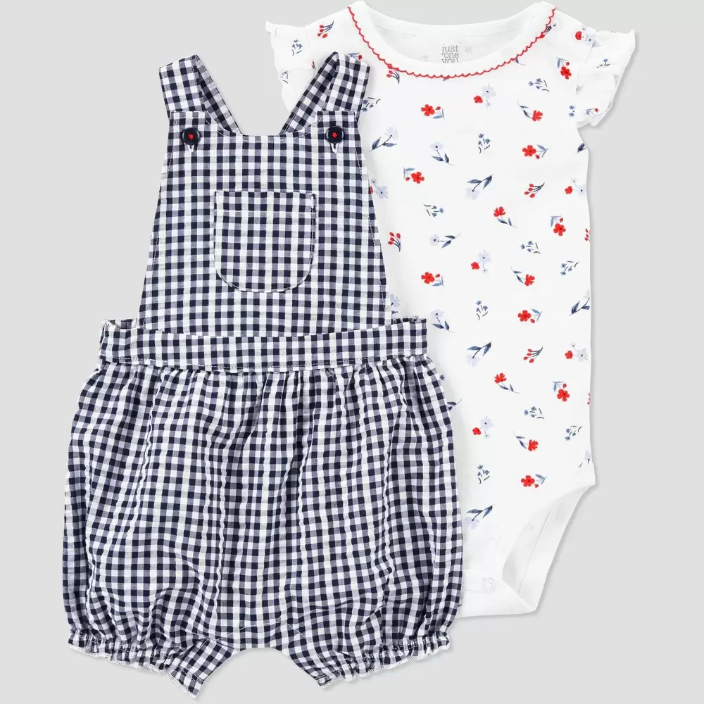 Baby Girls' Gingham Top & Bottom Set - Just One You made by carter's White/Blue