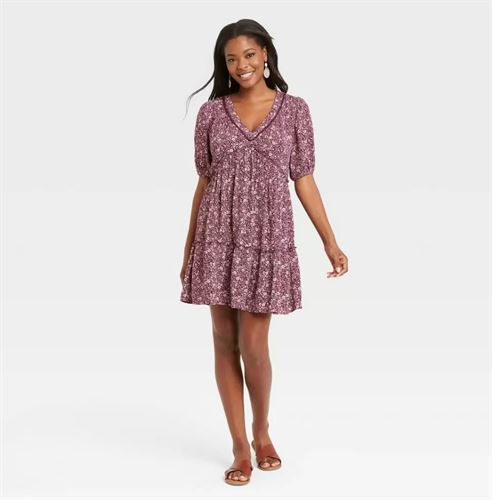 Women's Short Sleeve Tiered Dress - Knox Rose Purple Floral S