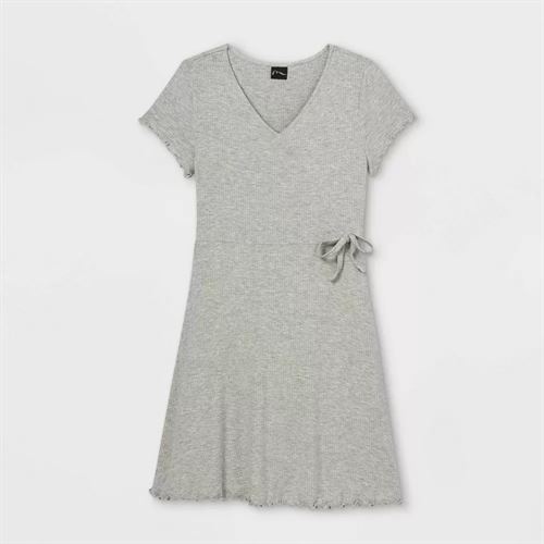 Girls' Rib-Knit Short Sleeve Wrap Dress - art class Gray XXL