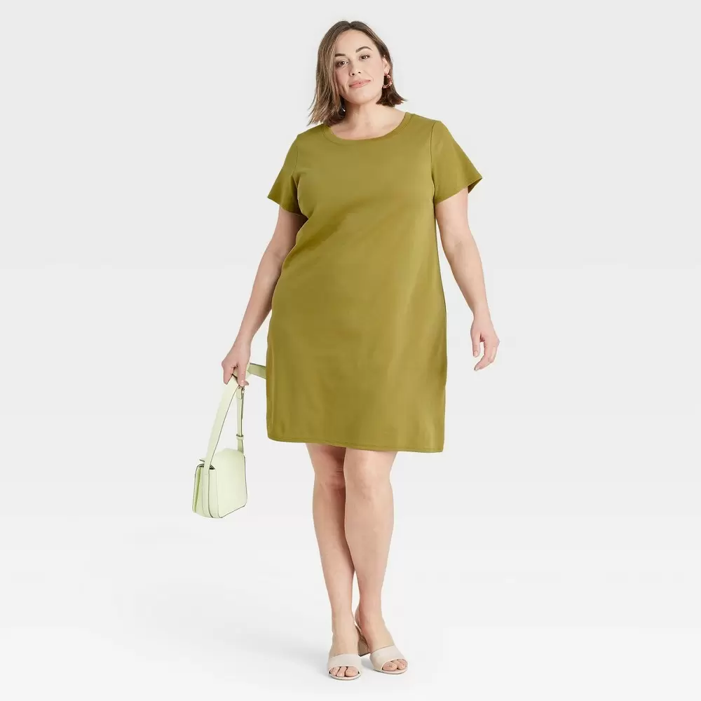 Women's Plus Size Short Sleeve T-Shirt Dress - Ava and Viv ™ Olive 1X, Green
