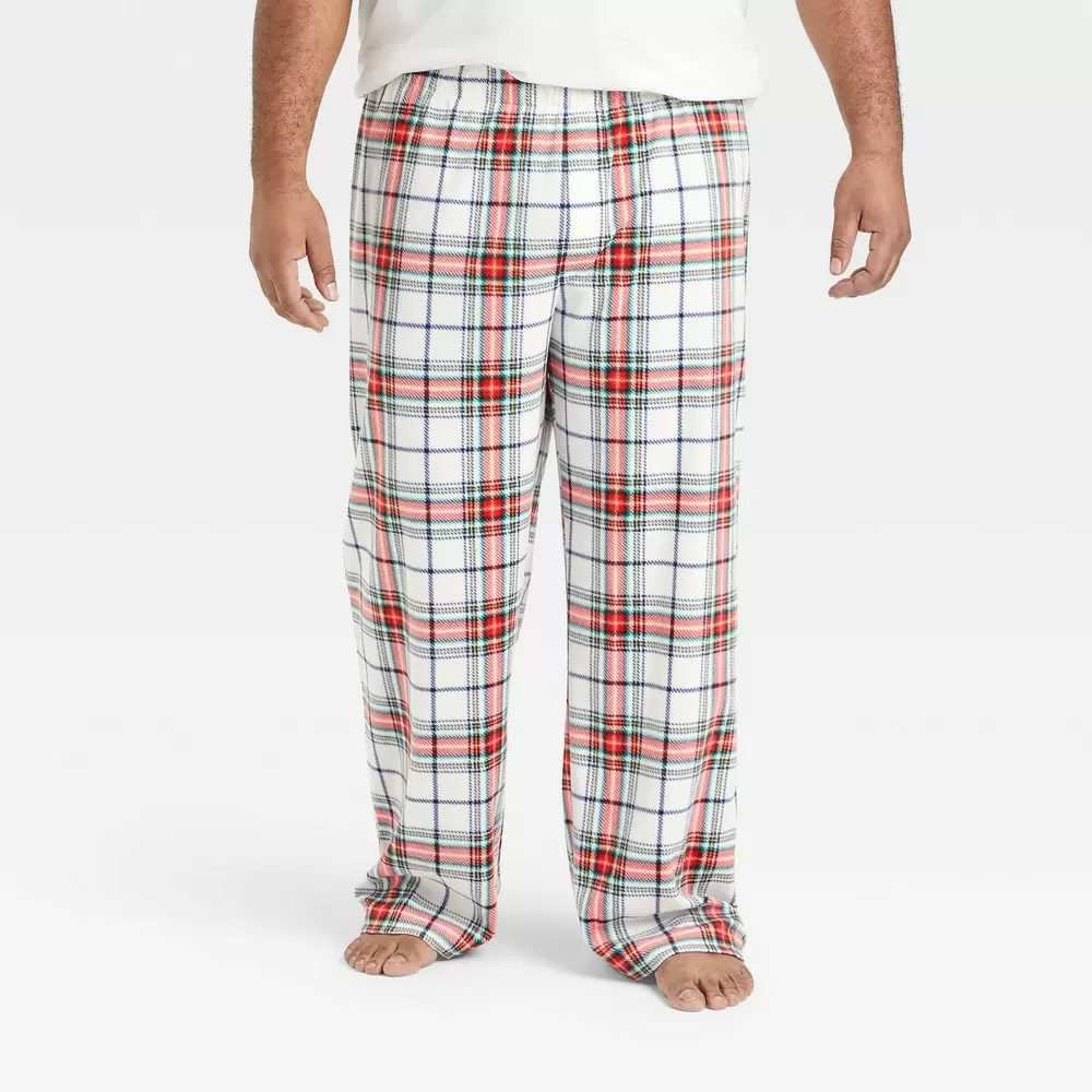 Men's Big & Tall Plaid Holiday Matching Family Fleece Pajama Pants - Wondershop