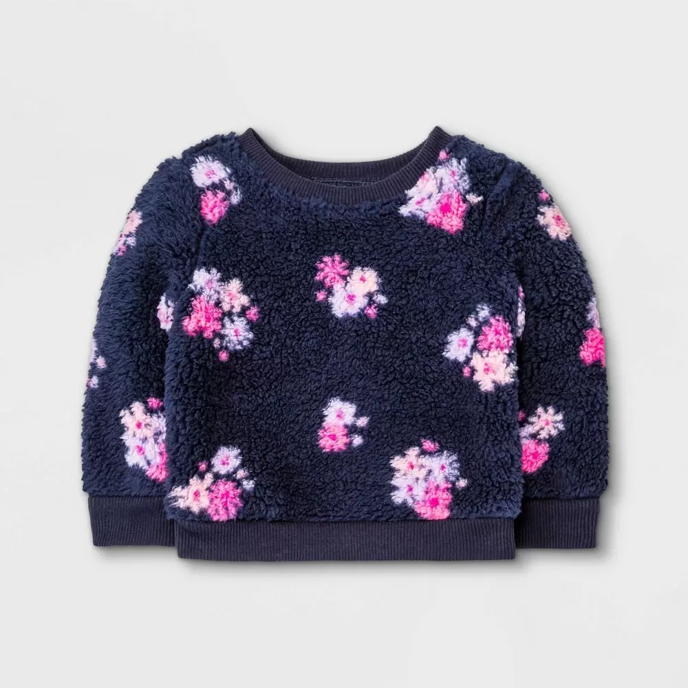 Baby Girls' Floral Cozy Sweatshirt - Cat & Jack Navy 12M, Blue