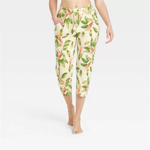 Women's Floral Print Beautifully Soft Cropped Pajama Pants - Stars