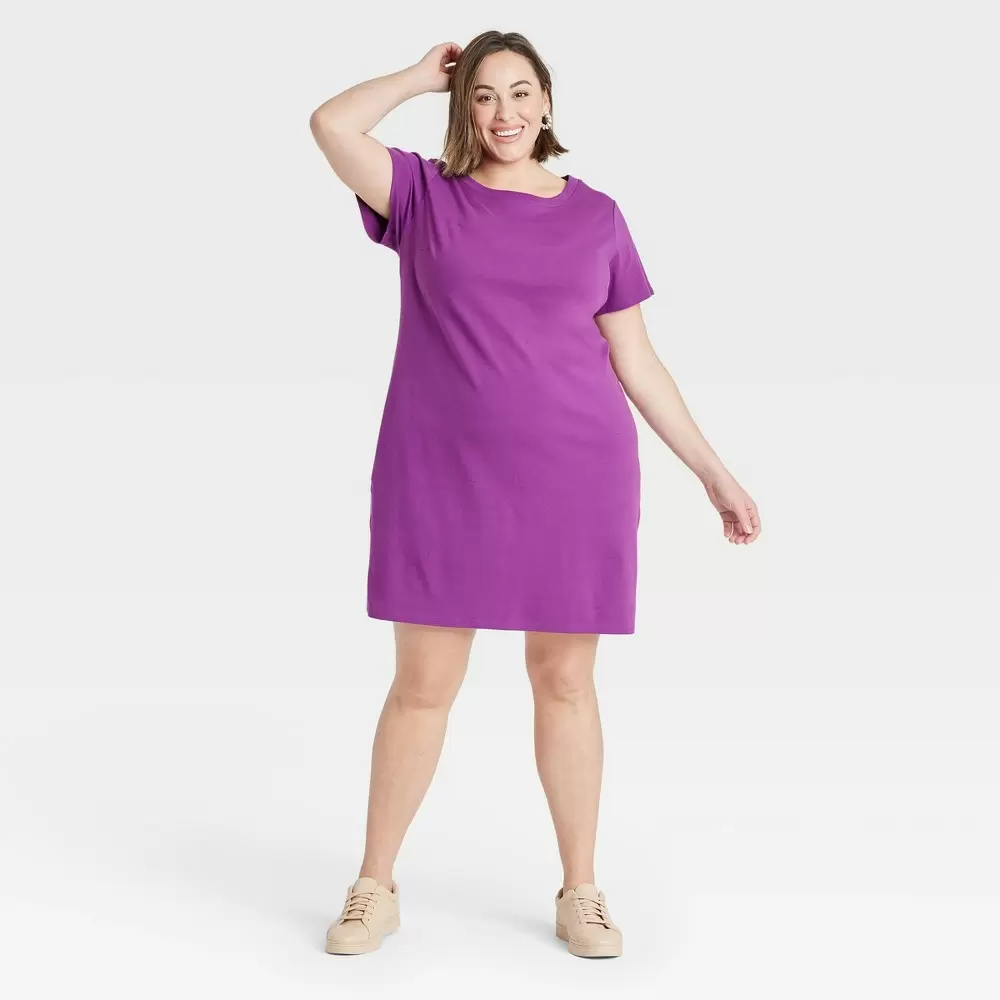 Women's Plus Size Short Sleeve T-Shirt Dress - Ava & Viv Purple 4X