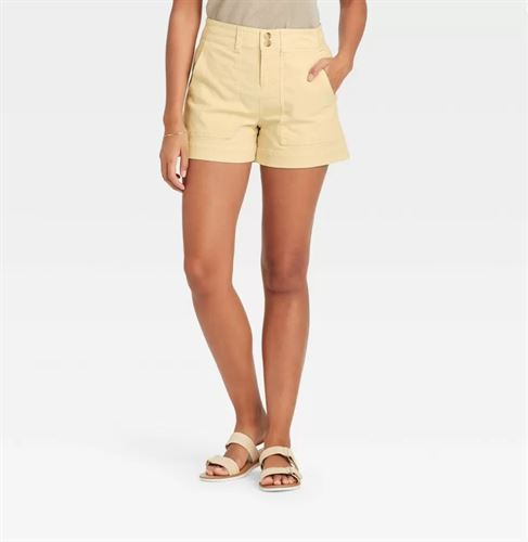Women's High-Rise Utility Pocket Shorts - A New Day Light Yellow 18