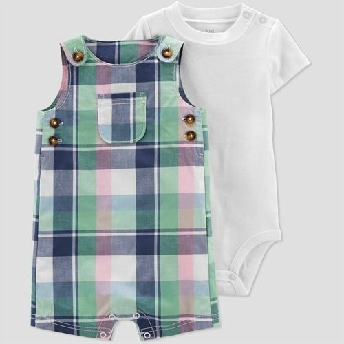 Baby Boys' Plaid Top & Bottom Set - Just One You made by carter's Blue/Pink 3M
