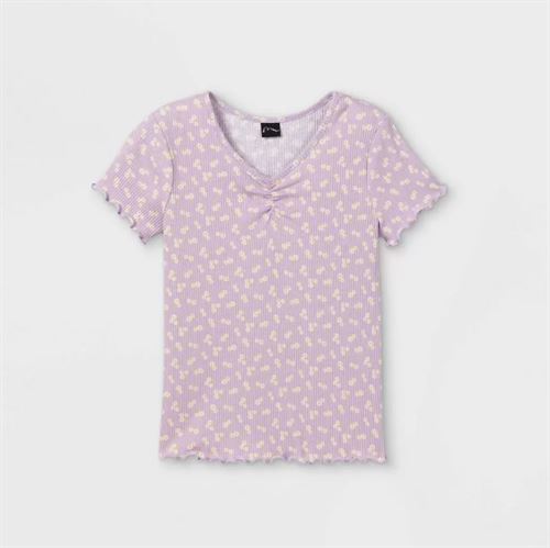 Girls' Cinch Front Lettuce Edge Short Sleeve T-Shirt - art class Light Purple XL