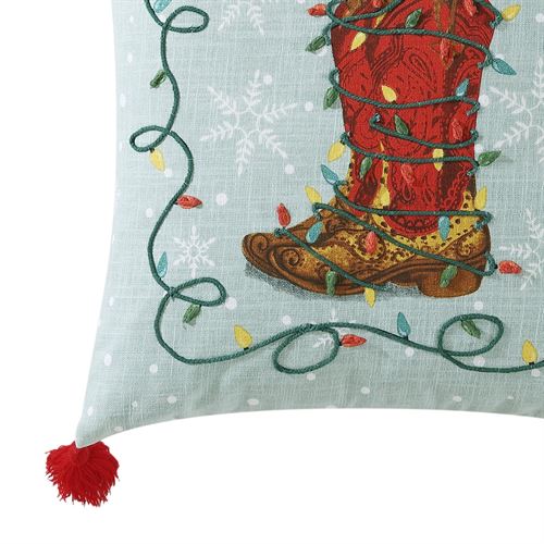 The Pioneer Woman Decorative Throw Pillow, Holiday Boot, Blue, 18" x 18", 1 Piece