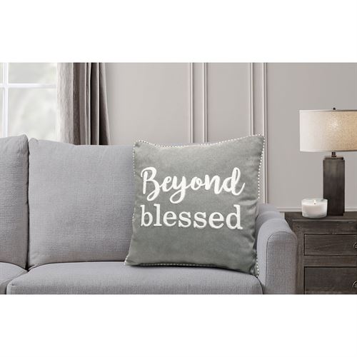 Mainstays Decorative Throw Pillow, Beyond Blessed Sentiment, Square, Grey, 18" x 18", 1Pack