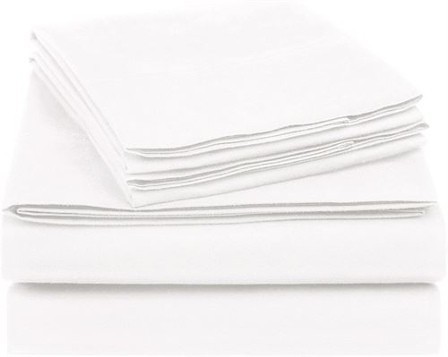 Amazon Basics Essential Cotton Blend Bed Sheet Set, King, White