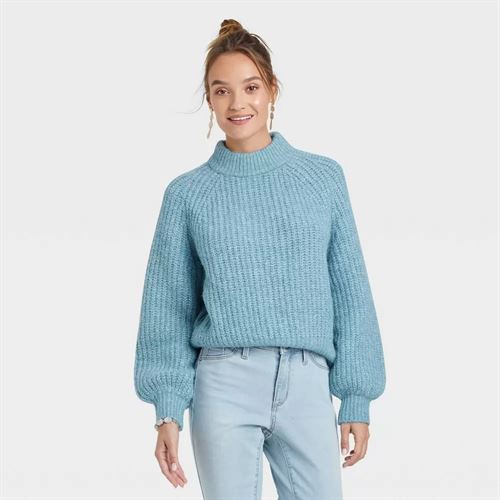 Women's Mock Turtleneck Pullover Sweater - Universal Thread Blue S
